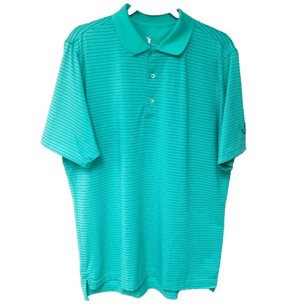 Mariner Sands Polo Golf Shirt Men's L Green/Blue‎ Striped F&G Tech Dad Grandpa